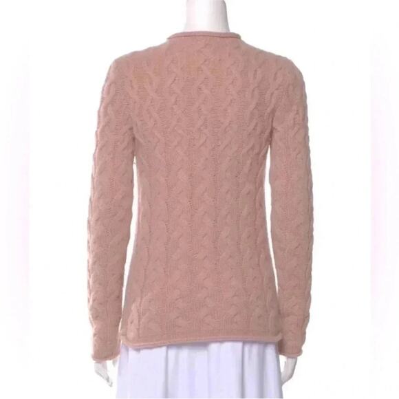 Tory Burch Cashmere Dusty Pink Cable Knit Fisherman Sweater Size Small - Picture 8 of 8
